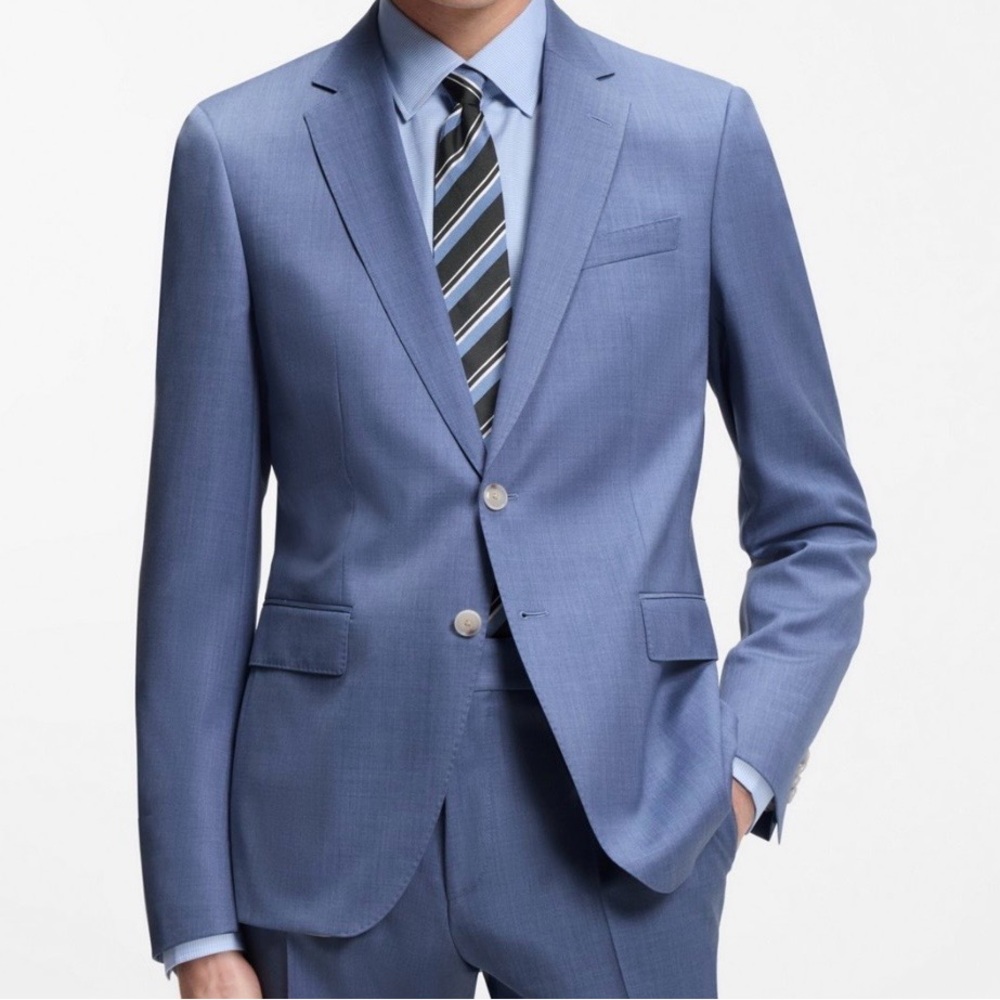 Boss Light Blue Men's Two-Button Suit Jacket